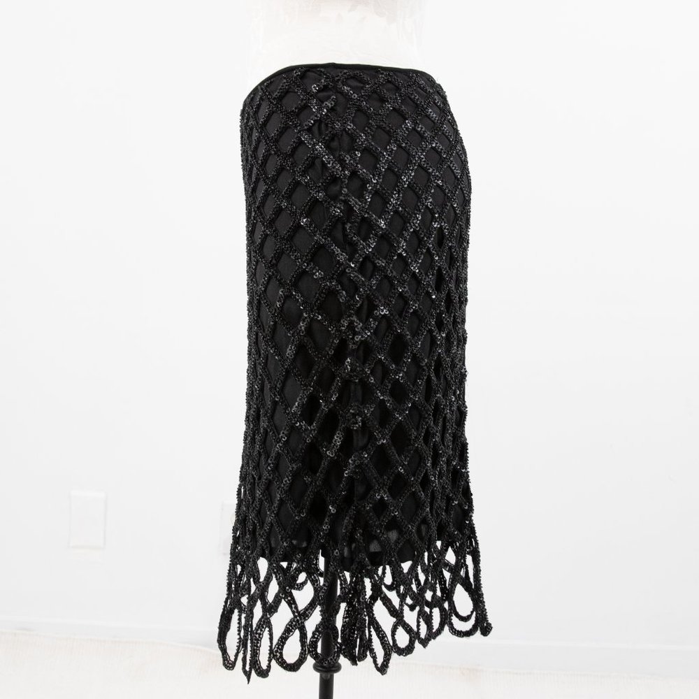 Vintage Y2K Anthro 6 Fishnet Sequin Skirt Black - Picture 5 of 8